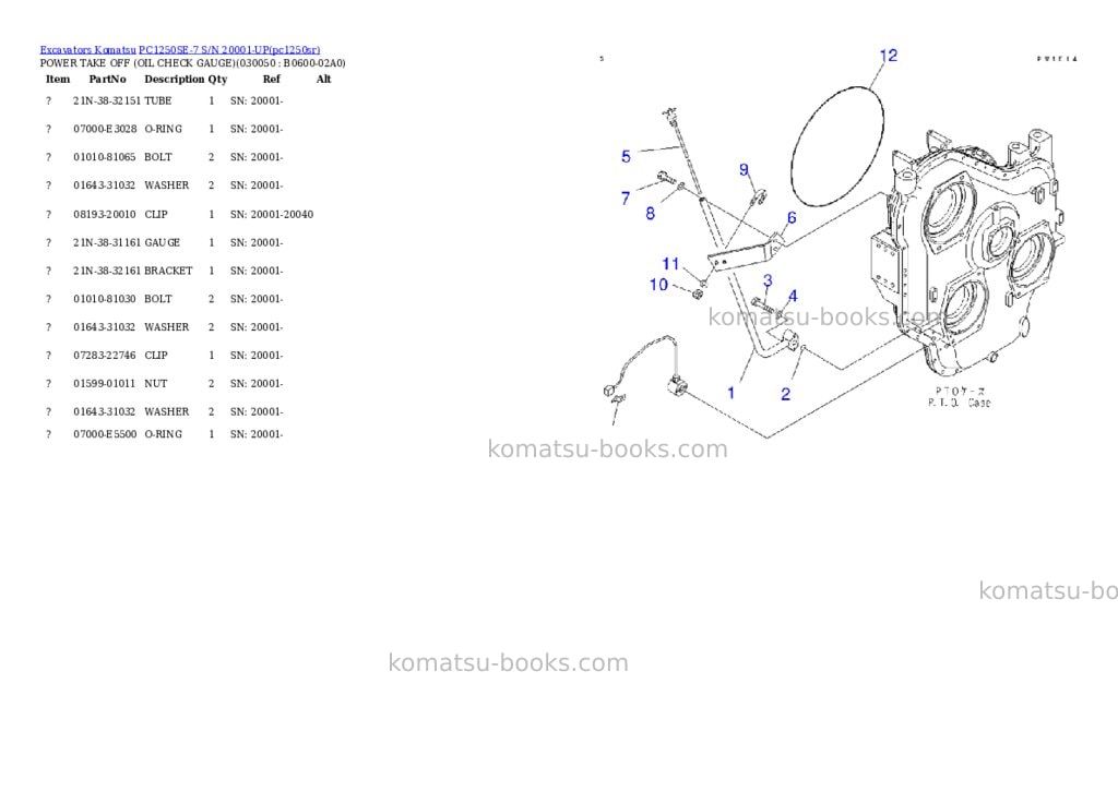 Komatsu pc1250se-7 s/n 20001-up Parts catalog cover Page 4 Komatsu pc1250se-7 s/n 20001-up Parts catalog cover Page 4