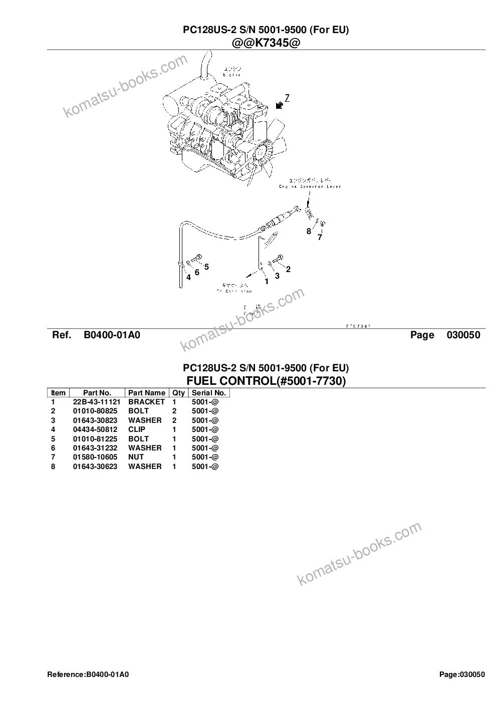 Komatsu PC128US-2 S/N 5001-9500 (For EU) Parts catalog cover Page 7