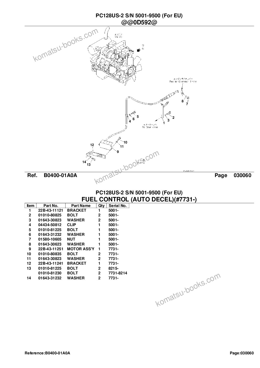 Komatsu PC128US-2 S/N 5001-9500 (For EU) Parts catalog cover Page 8