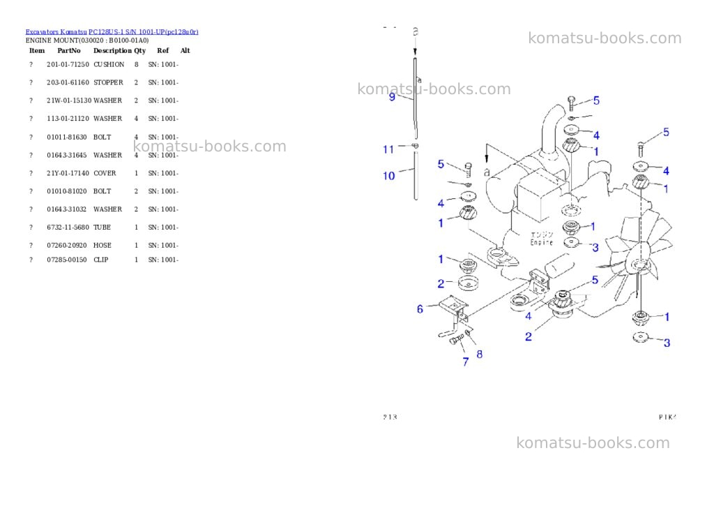 Komatsu pc128us-1 s/n 1001-up Parts catalog cover