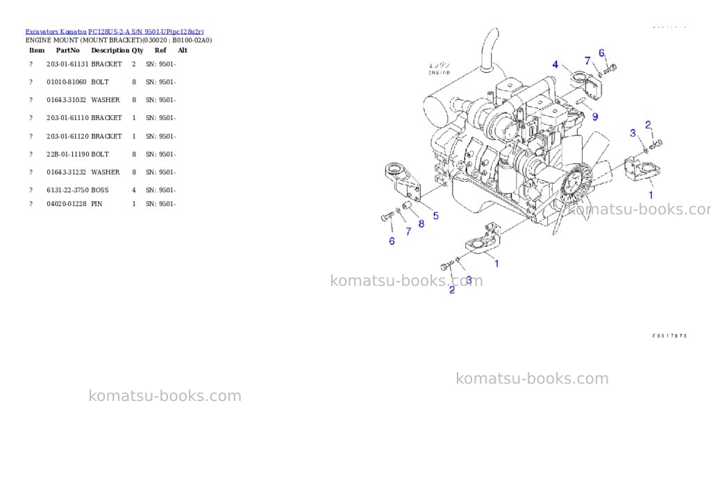 Komatsu pc128us-2-a s/n 9501-up Parts catalog cover Komatsu pc128us-2-a s/n 9501-up Parts catalog cover