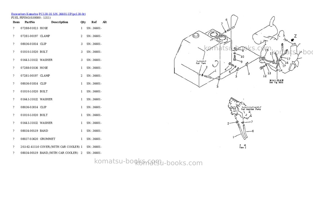 Komatsu pc130-5s s/n 36601-up Parts catalog cover Page 7
