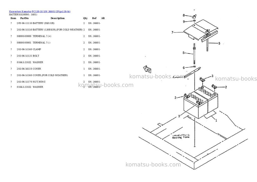 Komatsu pc130-5s s/n 36601-up Parts catalog cover Page 8