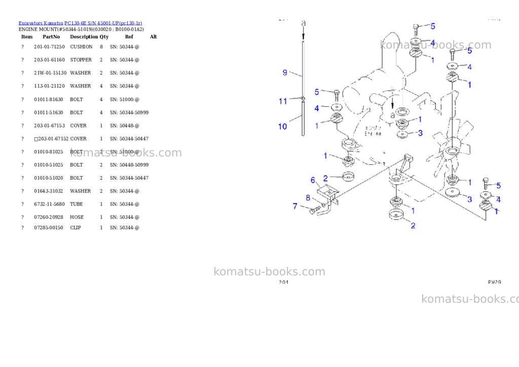 Komatsu pc130-6e s/n 45001-up Parts catalog cover