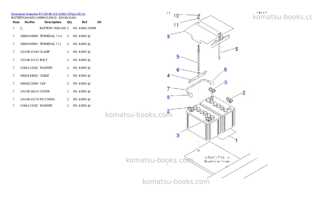 Komatsu pc130-6e s/n 45001-up Parts catalog cover Page 10