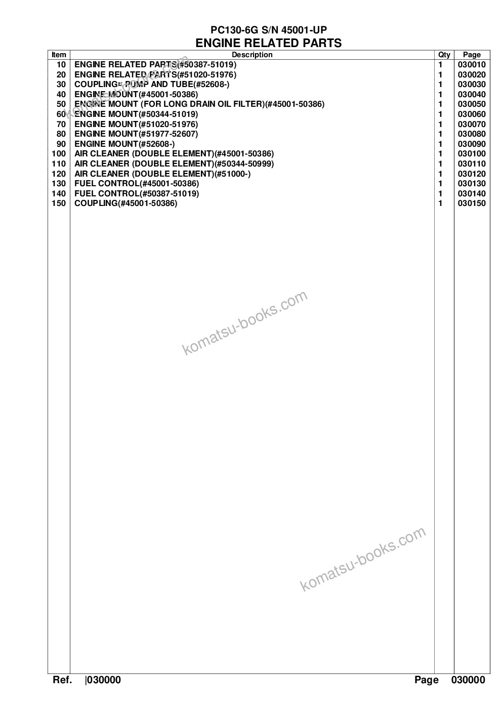 Komatsu PC130-6G S/N 45001-UP Parts catalog cover Page 2
