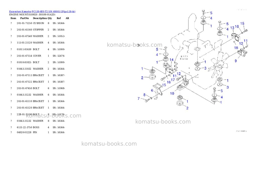 Komatsu pc130-6e0-t2 s/n 60001-up Parts catalog cover