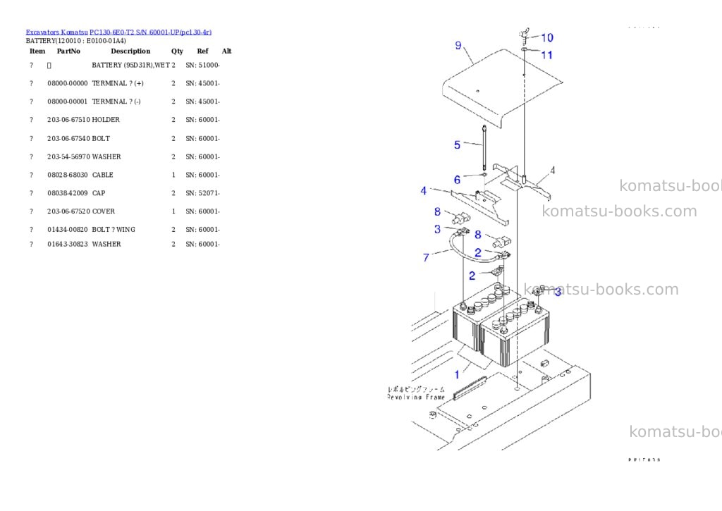 Komatsu pc130-6e0-t2 s/n 60001-up Parts catalog cover Page 10
