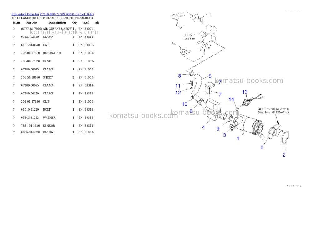 Komatsu pc130-6e0-t2 s/n 60001-up Parts catalog cover Page 2