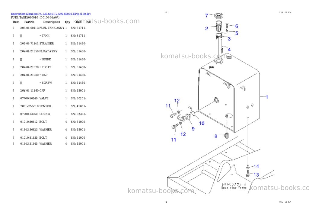 Komatsu pc130-6e0-t2 s/n 60001-up Parts catalog cover Page 8