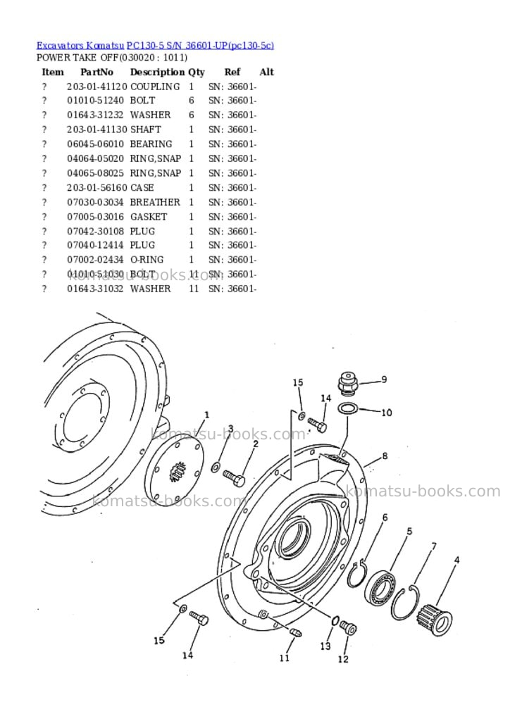 Komatsu PC130-5 S/N 36601-UP Parts catalog cover Komatsu PC130-5 S/N 36601-UP Parts catalog cover