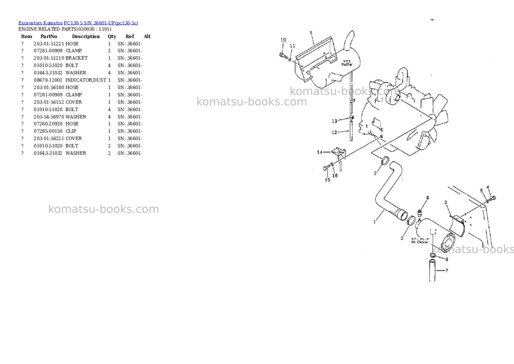 Komatsu PC130-5 S/N 36601-UP Parts catalog cover Page 2 Komatsu PC130-5 S/N 36601-UP Parts catalog cover Page 2