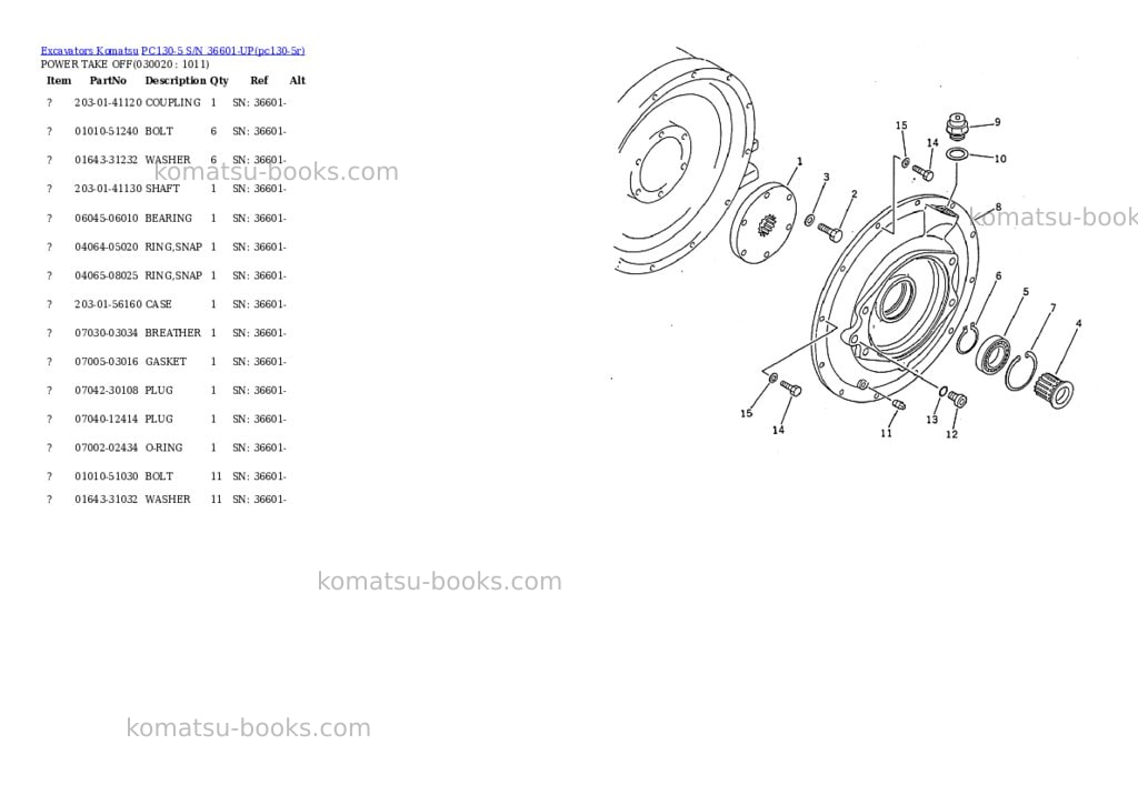 Komatsu pc130-5 s/n 36601-up Parts catalog cover Komatsu pc130-5 s/n 36601-up Parts catalog cover