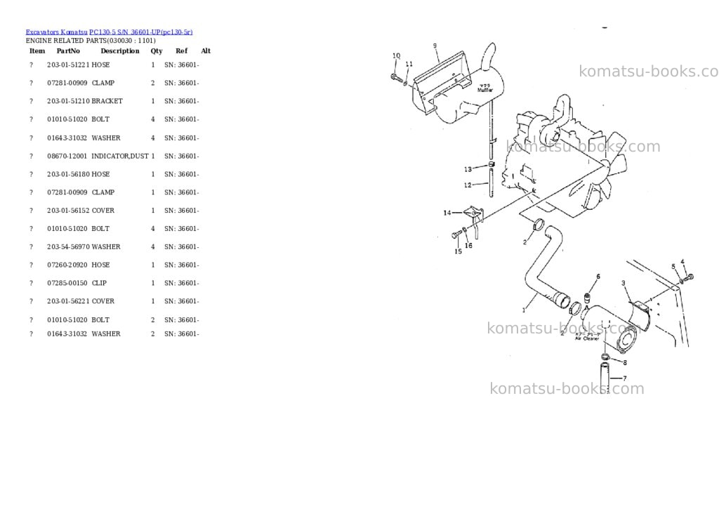 Komatsu pc130-5 s/n 36601-up Parts catalog cover Page 2 Komatsu pc130-5 s/n 36601-up Parts catalog cover Page 2