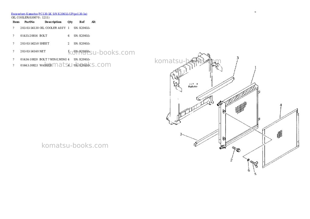 Komatsu pc130-5k s/n k20655-up Parts catalog cover Page 6
