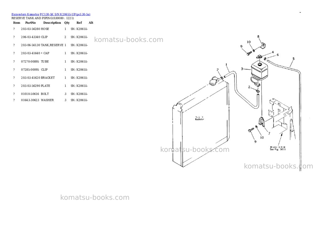 Komatsu pc130-5k s/n k20655-up Parts catalog cover Page 7