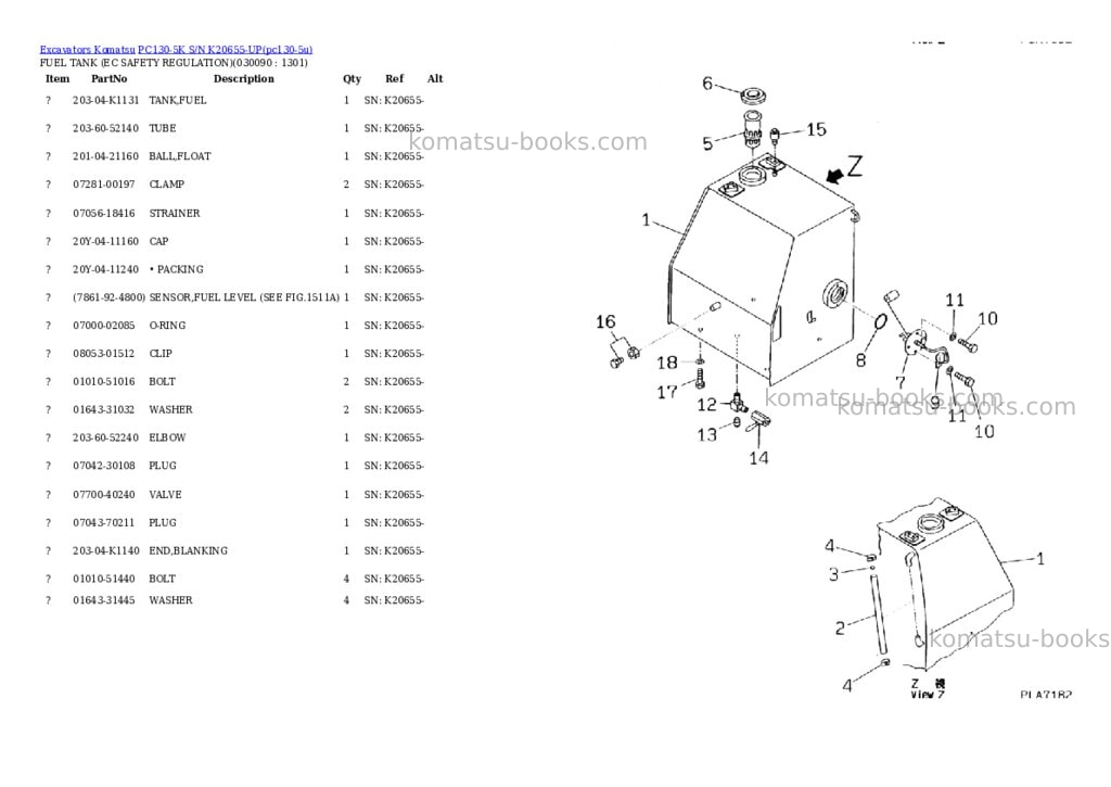 Komatsu pc130-5k s/n k20655-up Parts catalog cover Page 8
