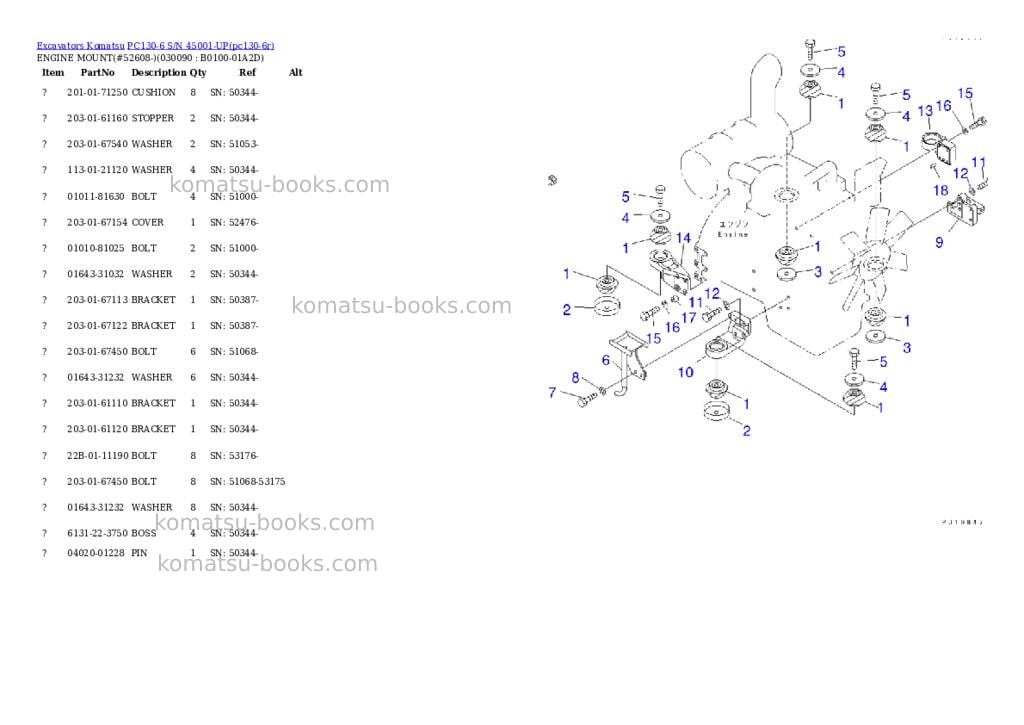 Komatsu PC130-6 S/N 45001-UP Parts catalog cover Page 6