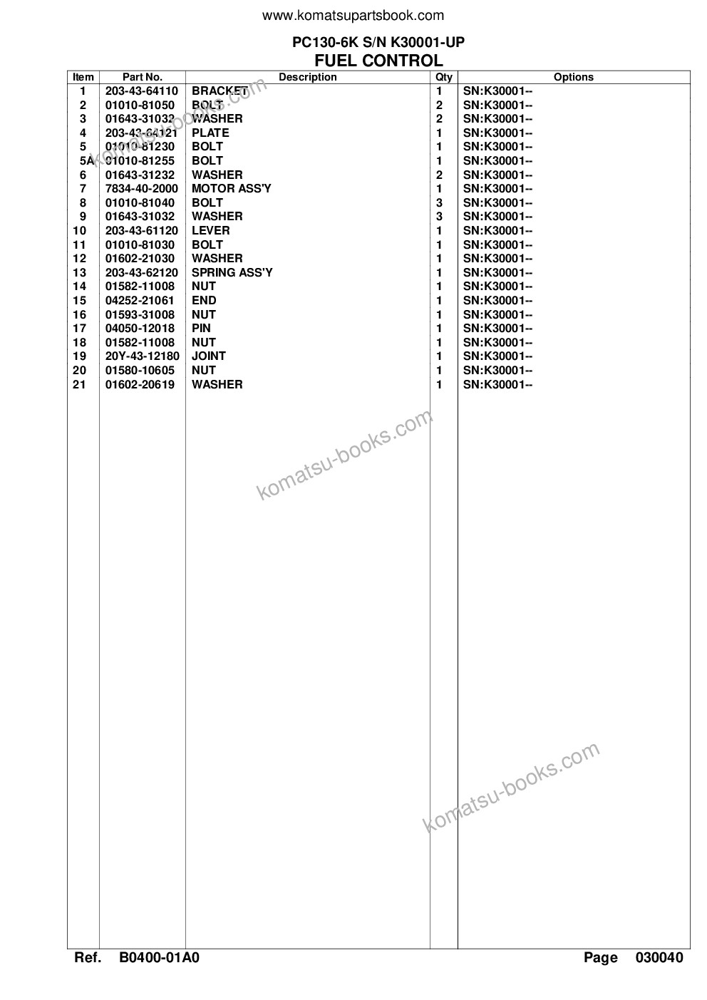 Komatsu pc130-6k s/n k30001-up Parts catalog cover Page 10