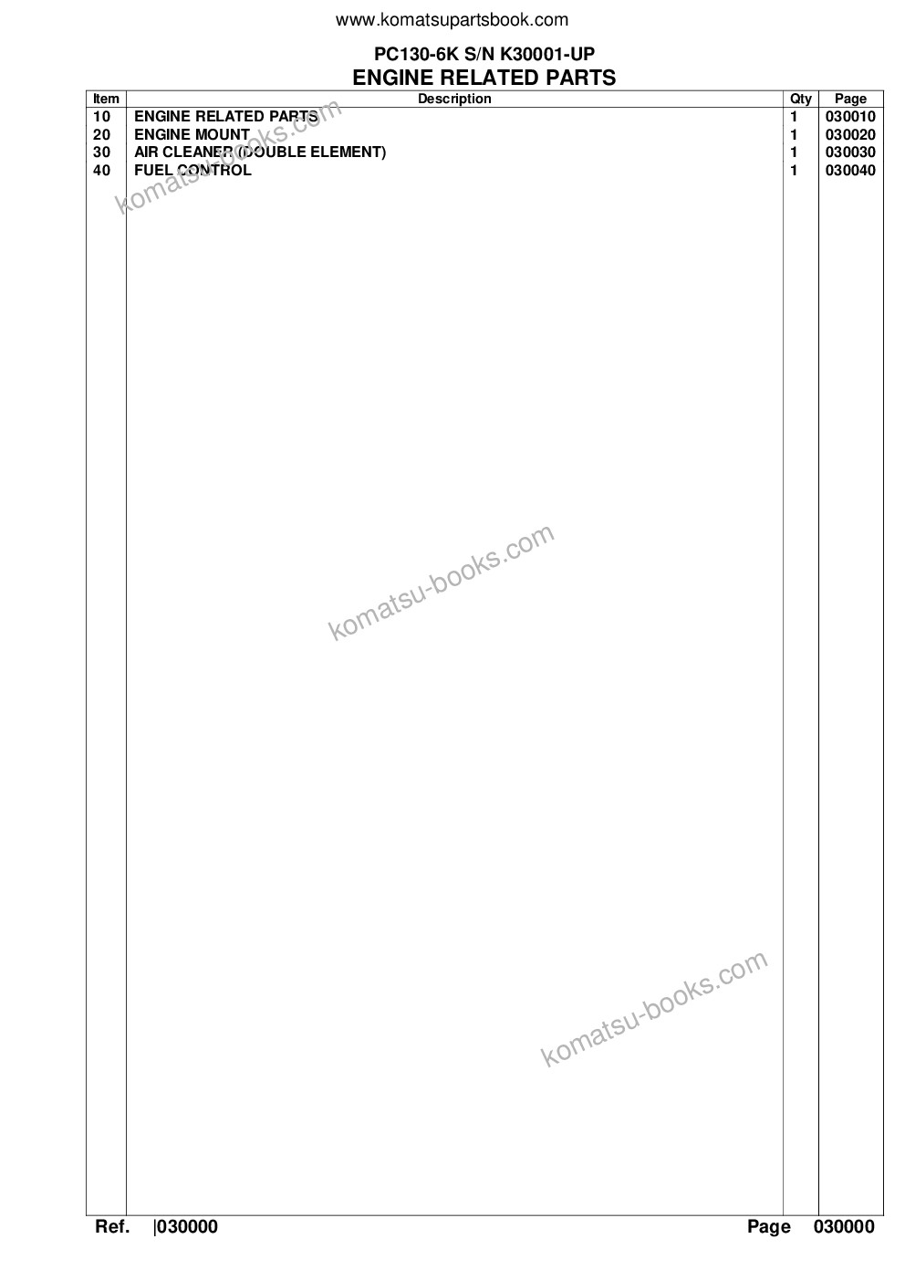 Komatsu pc130-6k s/n k30001-up Parts catalog cover Page 2