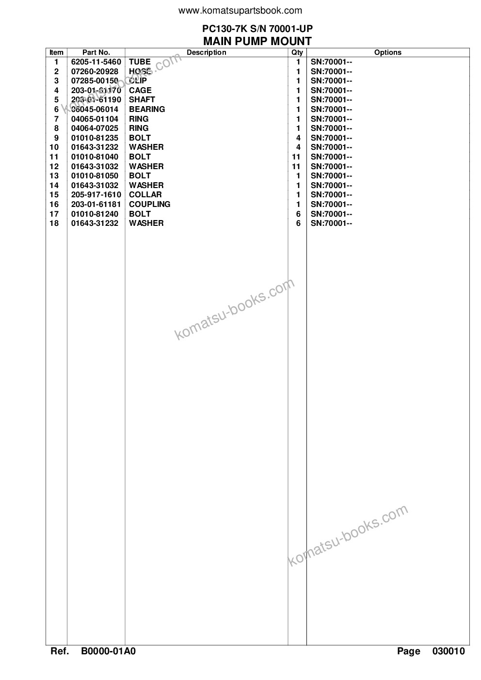 Komatsu pc130-7k s/n 70001-up Parts catalog cover Page 4