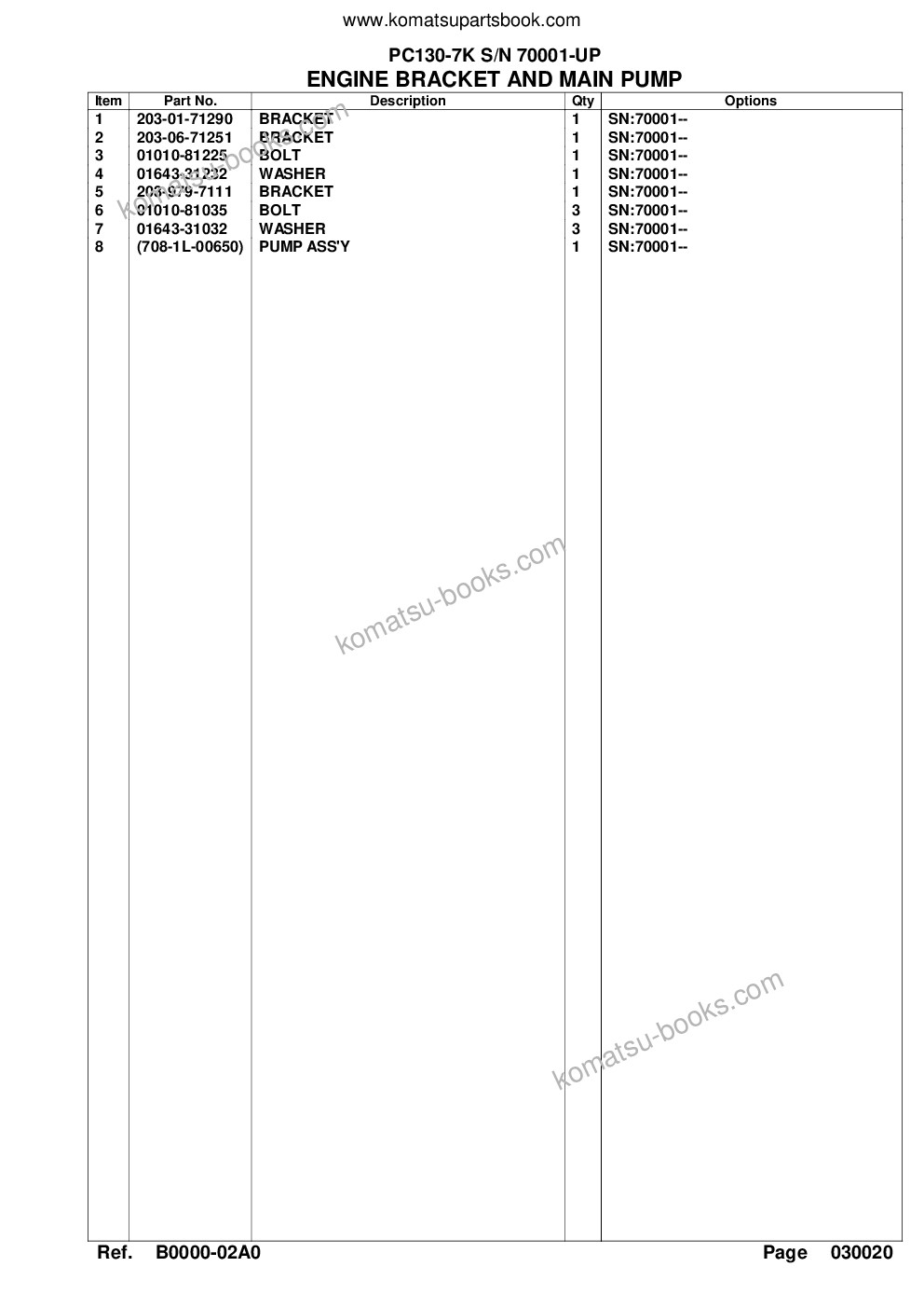 Komatsu pc130-7k s/n 70001-up Parts catalog cover Page 6