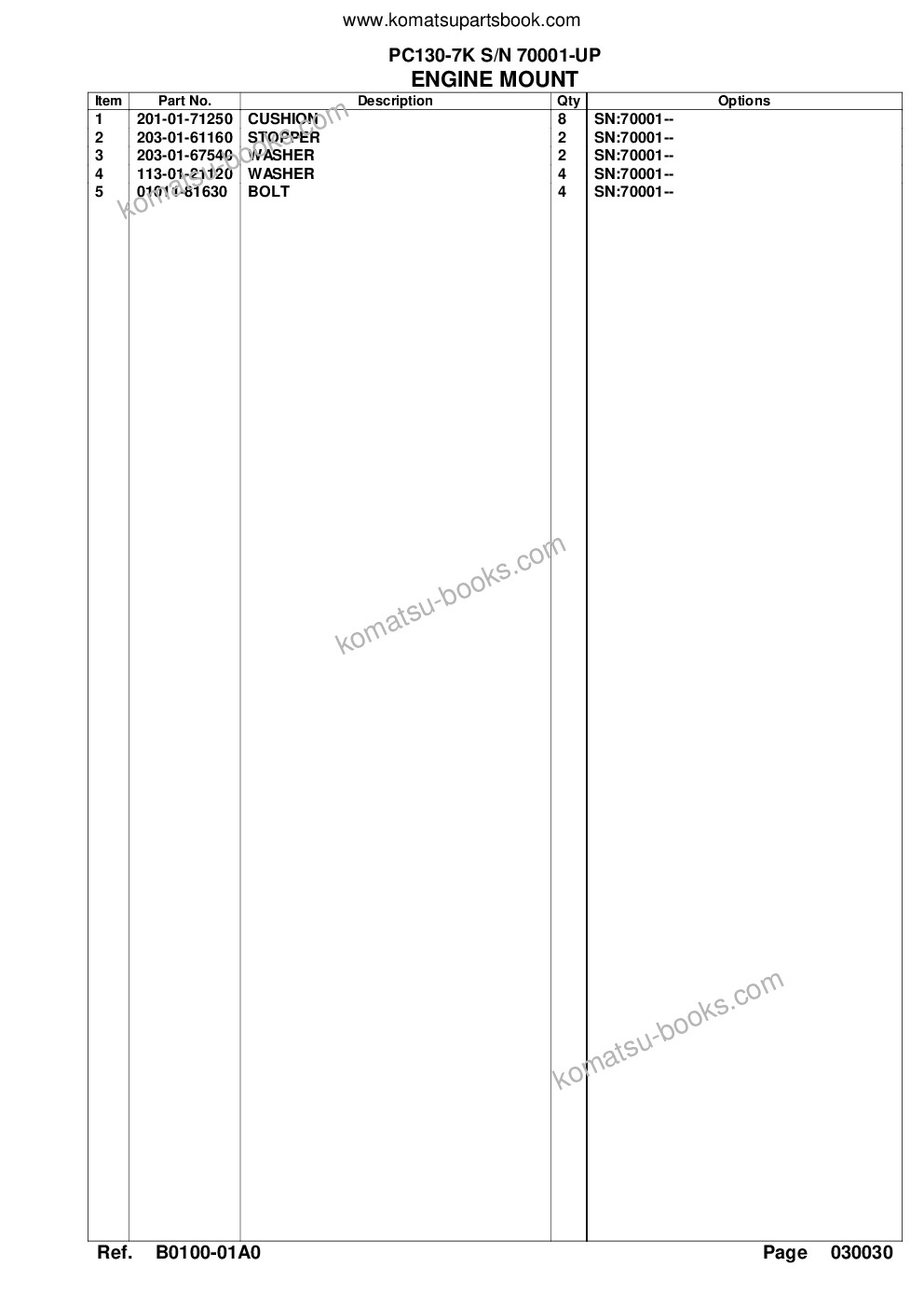Komatsu pc130-7k s/n 70001-up Parts catalog cover Page 8