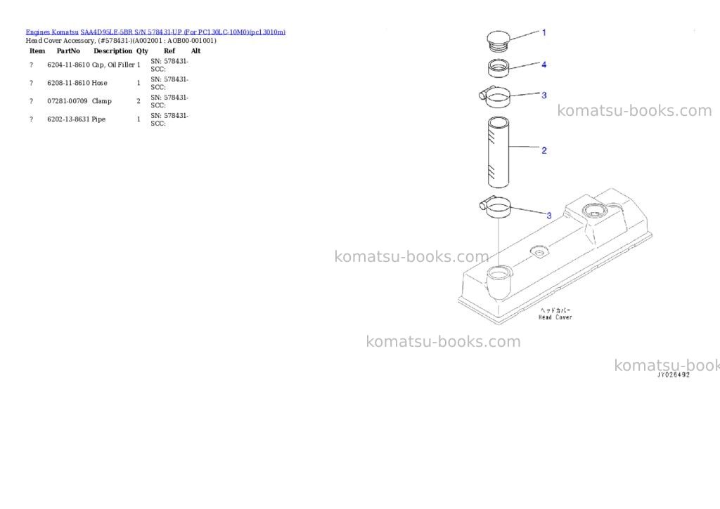 Komatsu SAA4D95LE-5BR S/N 578431-UP (For PC130LC-10M0) Parts catalog cover