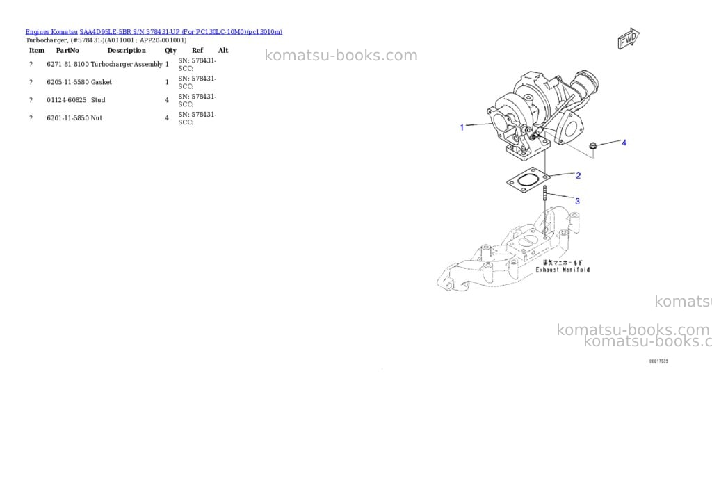 Komatsu SAA4D95LE-5BR S/N 578431-UP (For PC130LC-10M0) Parts catalog cover Page 10