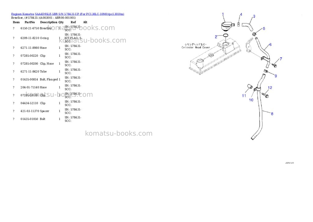 Komatsu SAA4D95LE-5BR S/N 578431-UP (For PC130LC-10M0) Parts catalog cover Page 2