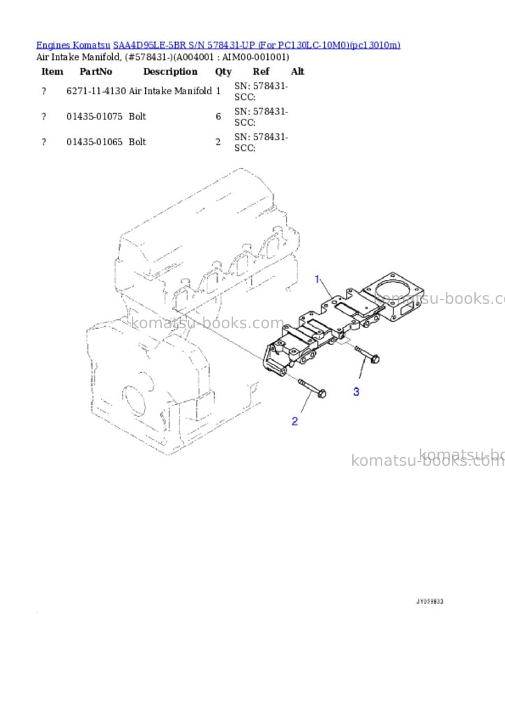 Komatsu SAA4D95LE-5BR S/N 578431-UP (For PC130LC-10M0) Parts catalog cover Page 3