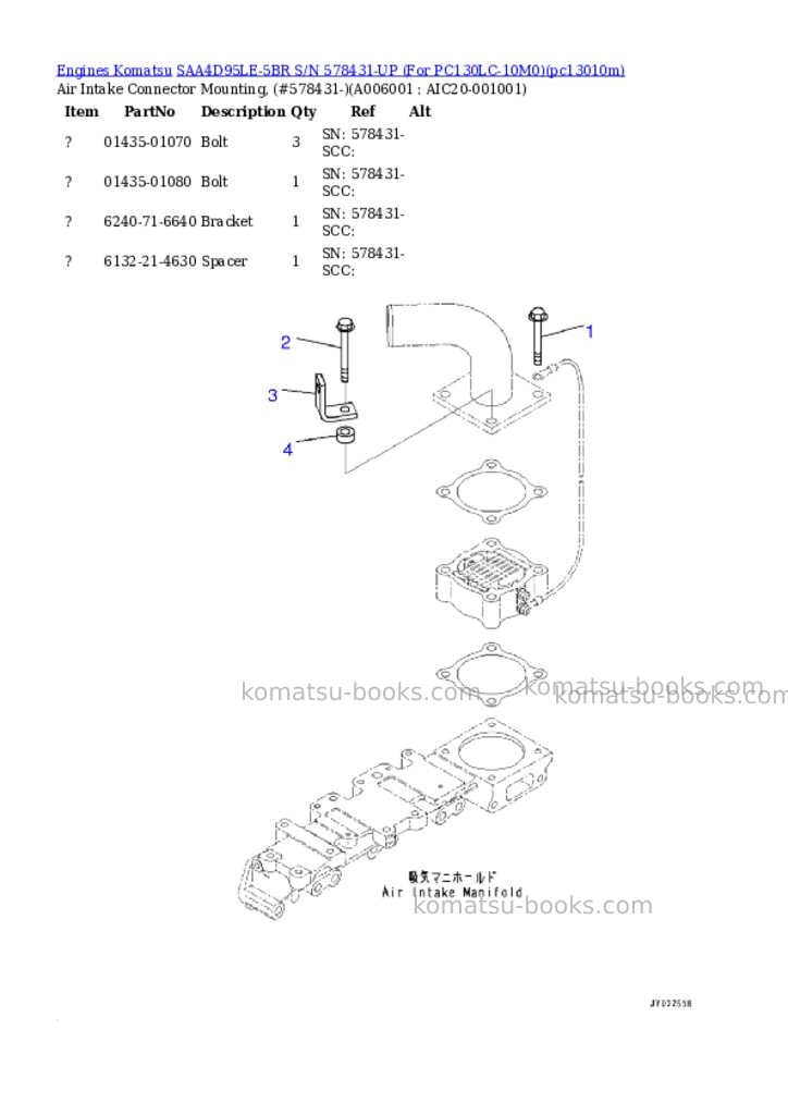 Komatsu SAA4D95LE-5BR S/N 578431-UP (For PC130LC-10M0) Parts catalog cover Page 5