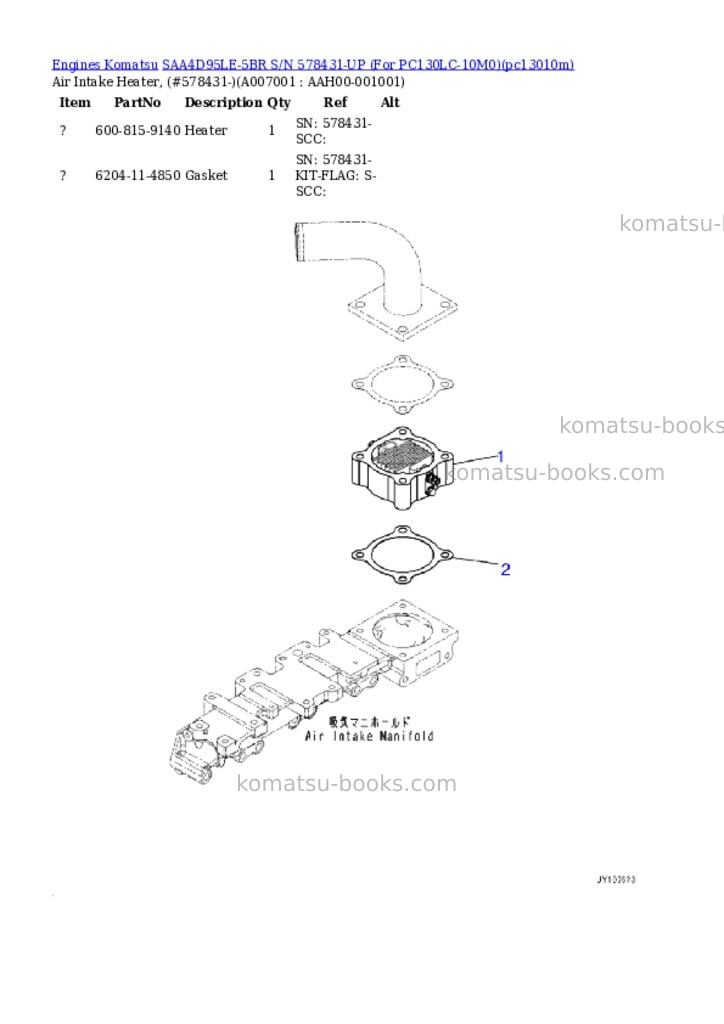 Komatsu SAA4D95LE-5BR S/N 578431-UP (For PC130LC-10M0) Parts catalog cover Page 6