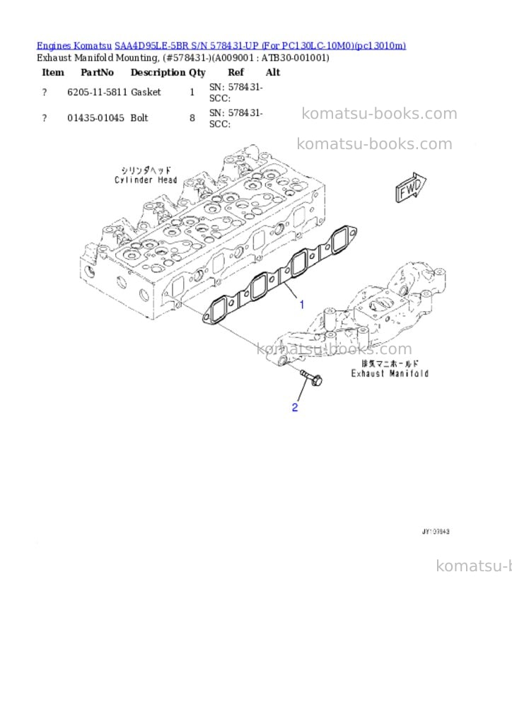 Komatsu SAA4D95LE-5BR S/N 578431-UP (For PC130LC-10M0) Parts catalog cover Page 8
