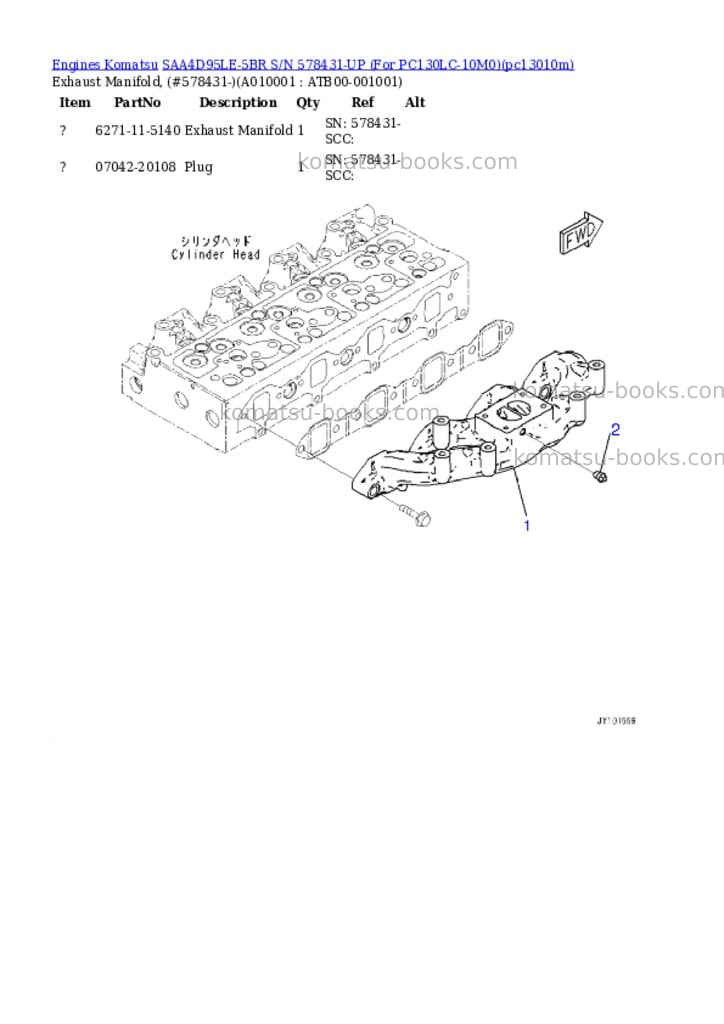 Komatsu SAA4D95LE-5BR S/N 578431-UP (For PC130LC-10M0) Parts catalog cover Page 9