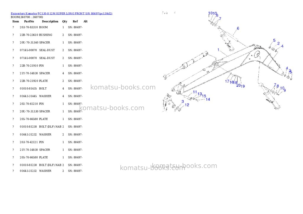 Komatsu pc130-8 12m super long front s/n 80497 Parts catalog cover Page 2