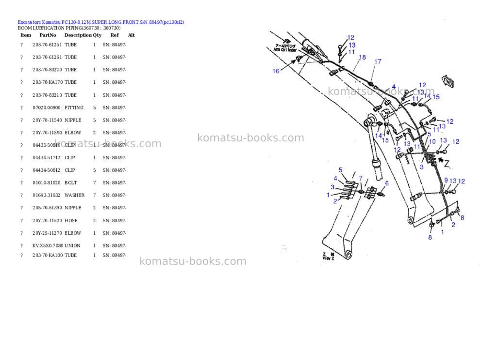 Komatsu pc130-8 12m super long front s/n 80497 Parts catalog cover Page 5
