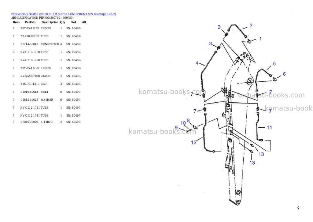 Komatsu pc130-8 12m super long front s/n 80497 Parts catalog cover Page 7