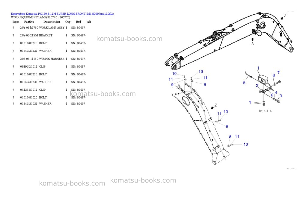 Komatsu pc130-8 12m super long front s/n 80497 Parts catalog cover Page 9