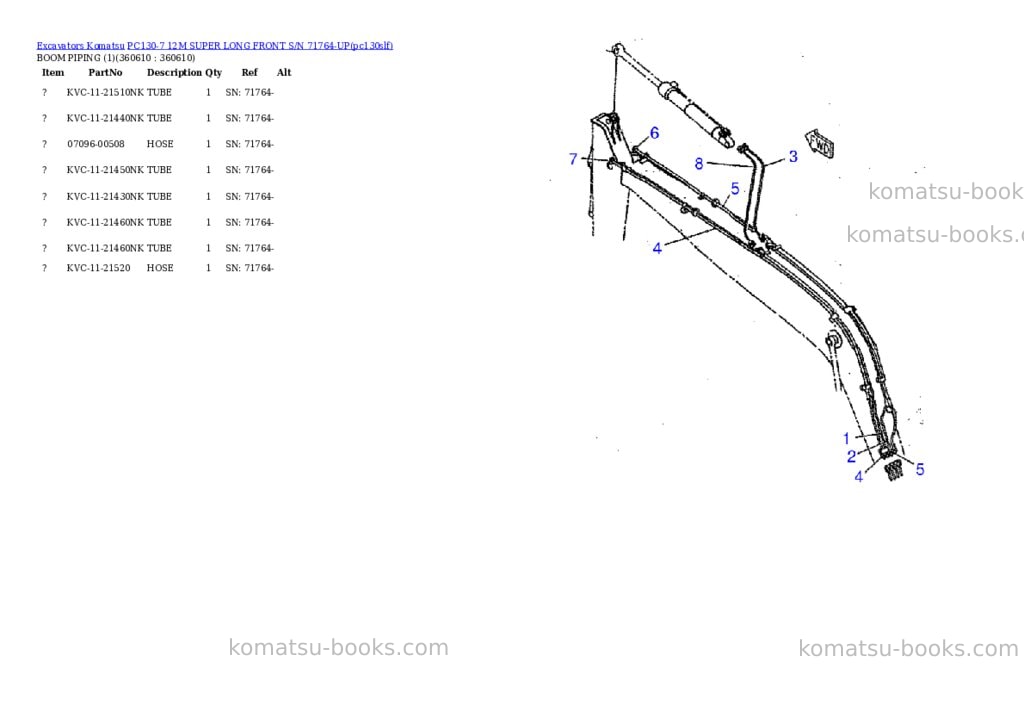 Komatsu pc130-7 12m super long front s/n 71764-up Parts catalog cover Page 2