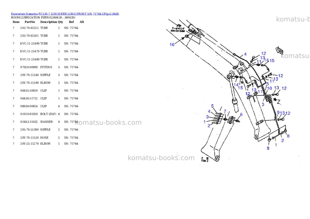 Komatsu pc130-7 12m super long front s/n 71764-up Parts catalog cover Page 4