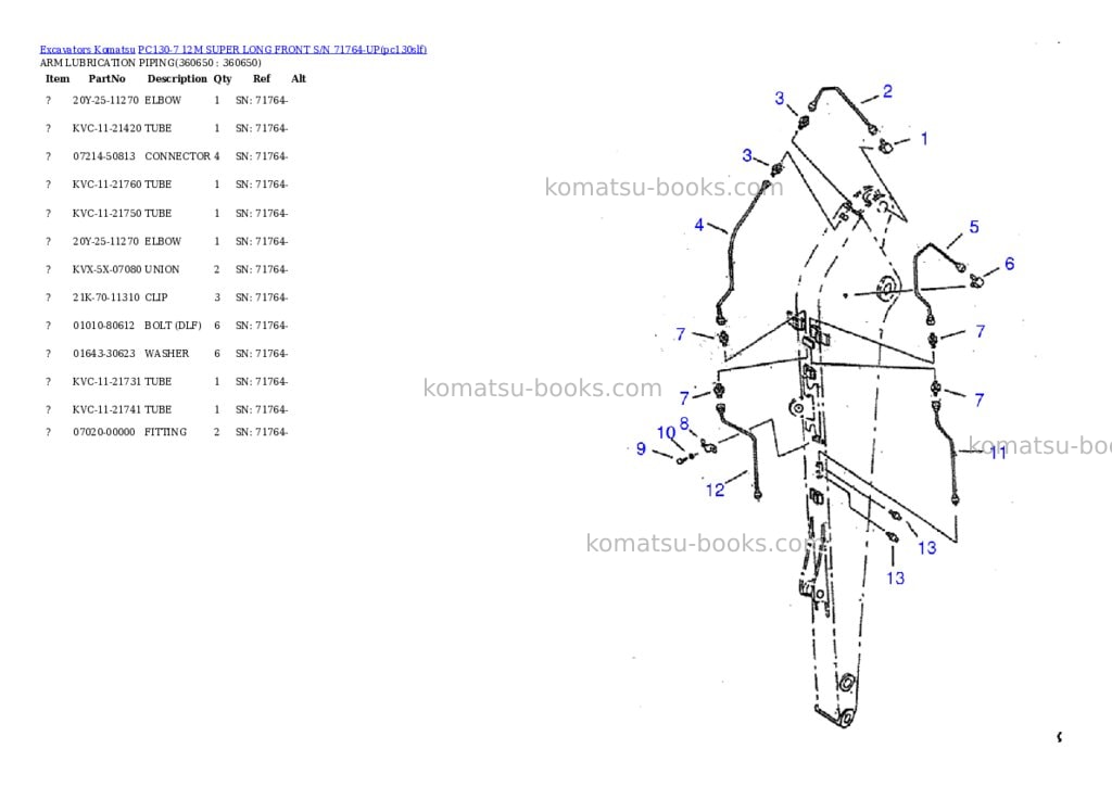 Komatsu pc130-7 12m super long front s/n 71764-up Parts catalog cover Page 6