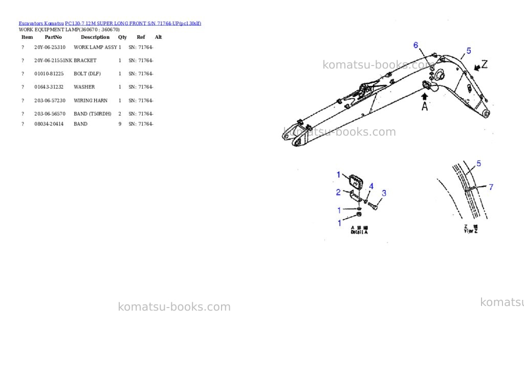 Komatsu pc130-7 12m super long front s/n 71764-up Parts catalog cover Page 8