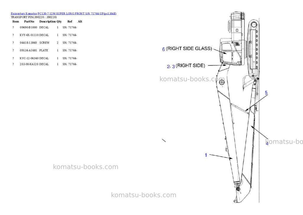 Komatsu pc130-7 12m super long front s/n 71764-up Parts catalog cover Page 9