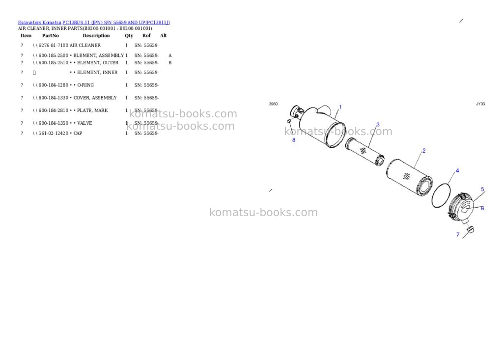 Komatsu PC138US-11 (JPN) S/N 55659 AND UP Parts catalog cover Page 4 Komatsu PC138US-11 (JPN) S/N 55659 AND UP Parts catalog cover Page 4