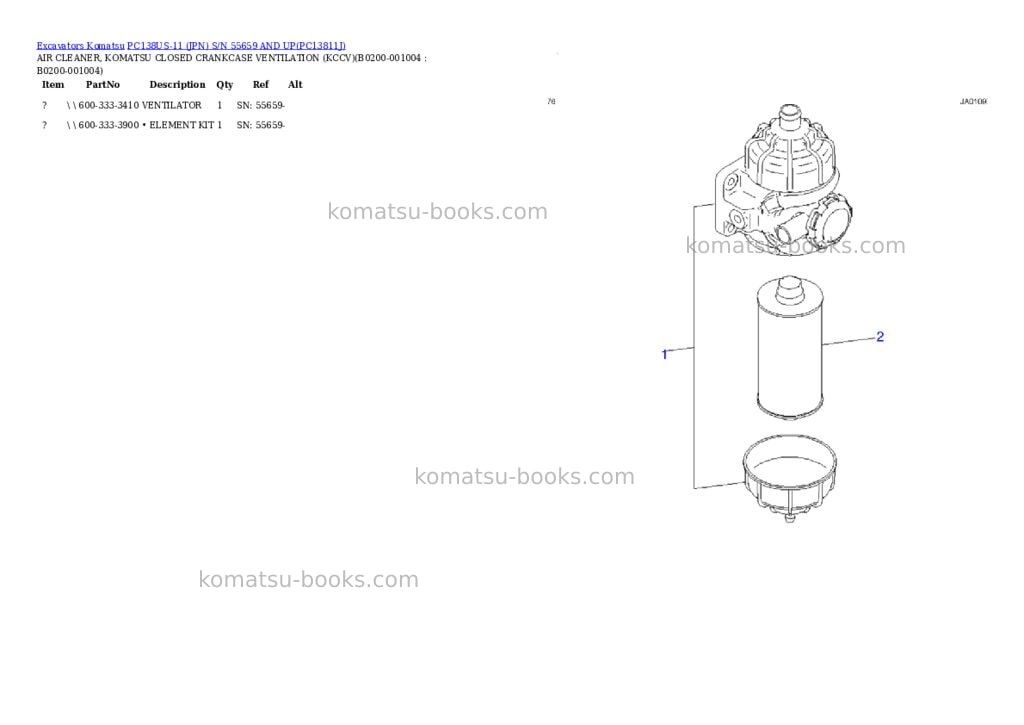 Komatsu PC138US-11 (JPN) S/N 55659 AND UP Parts catalog cover Page 7 Komatsu PC138US-11 (JPN) S/N 55659 AND UP Parts catalog cover Page 7