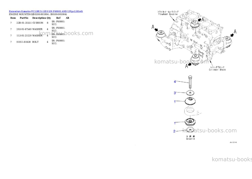 Komatsu PC138US-11E0 S/N F60001 AND UP Parts catalog cover Page 4