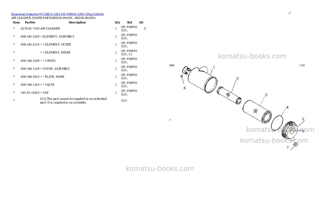 Komatsu PC138US-11E0 S/N F60001 AND UP Parts catalog cover Page 5