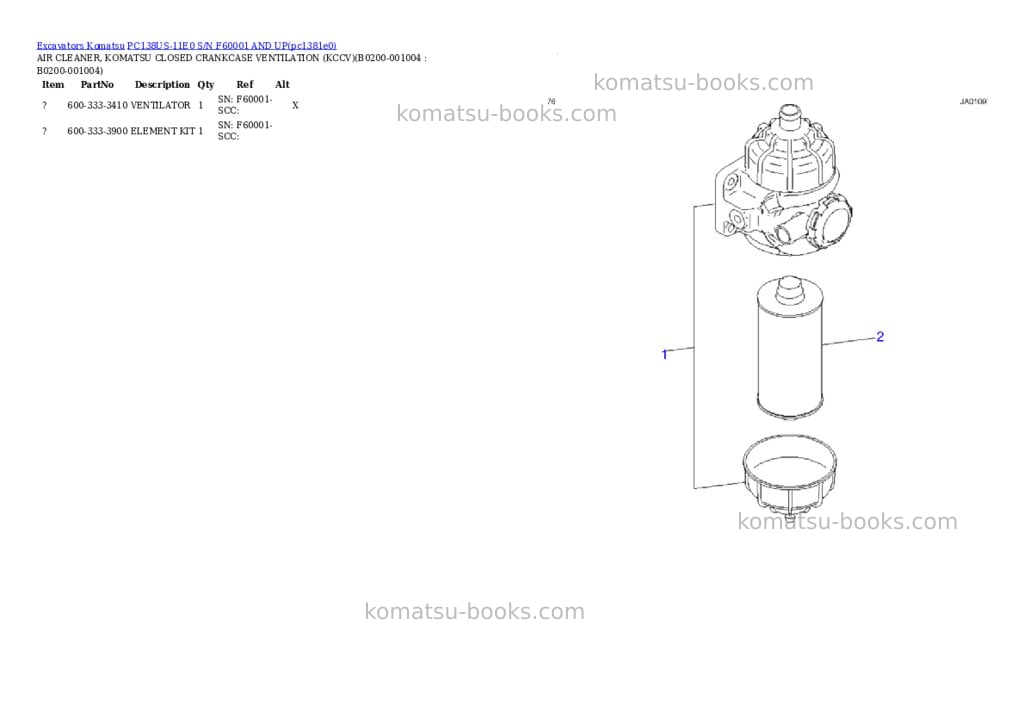 Komatsu PC138US-11E0 S/N F60001 AND UP Parts catalog cover Page 8