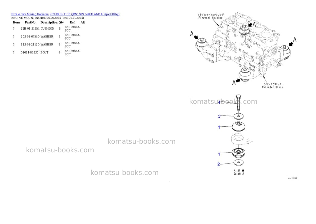Komatsu PC138US-11E0 (JPN) S/N 59832 AND UP Parts catalog cover Page 3